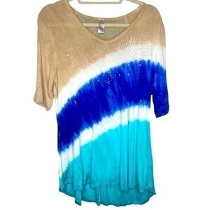 THOMAS and Olivia Tie Dye Sequin Blue Blouse Size Medium